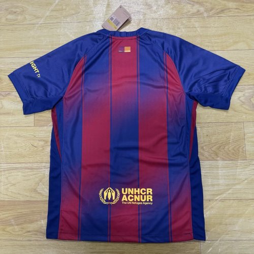 with Play Sponor Logo Barca Camisetas de Futbol Fans Version 2025-2026 Barcelona Home Soccer Jersey