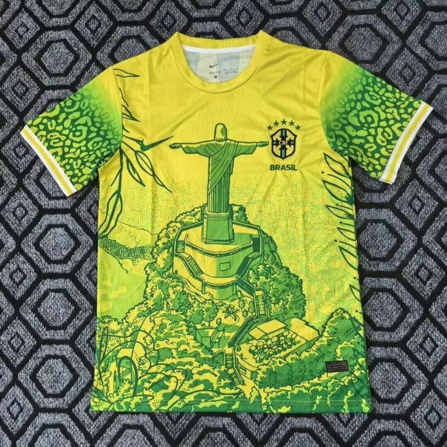 Fan Version 2025 Brazil Yellow/Green Jesus Edition Soccer Jersey Brasil Camisetas de Futbol