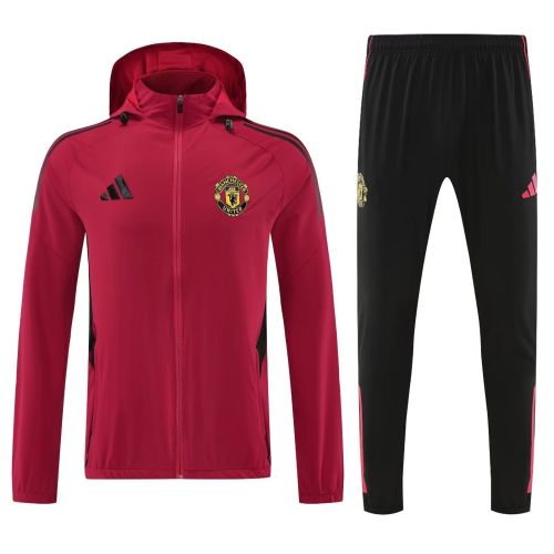 with Caps 2025-2026 Manchester United Red Soccer Windbreaker Jacket Football Jacket and Pants