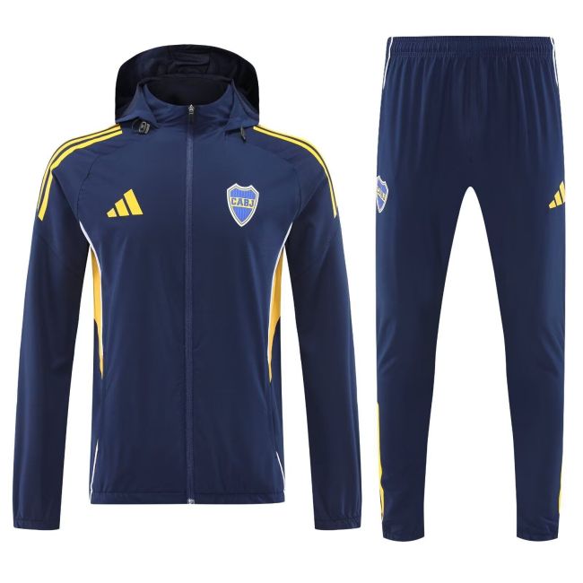 with Caps 2025-2026 Boca Junior Dark Blue/Yellow Soccer Windbreaker Jacket Football Jacket and Pants