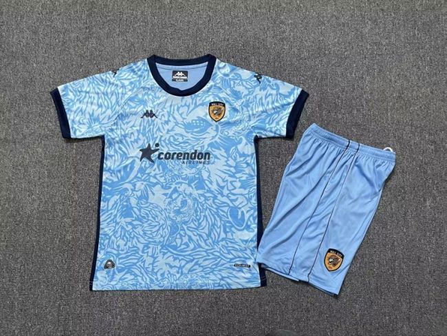 Youth Uniform Kids Kit 2025-2026 HULL CITY Third Away Blue Soccer Jersey Shorts Child Football Set