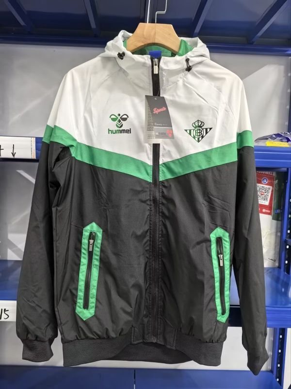 with Caps 2025-2026 Real Betis Black/White/Green Soccer Windbreaker Jacket Football Jacket