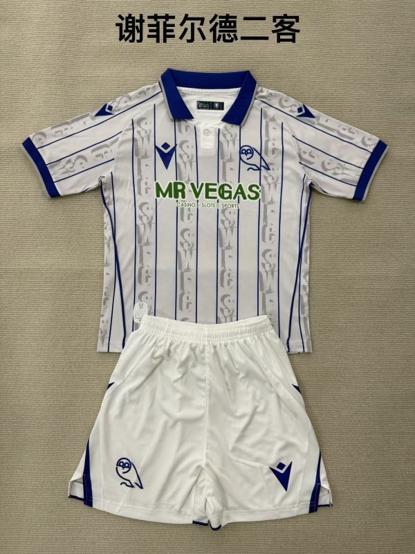 Youth Uniform Kids Kit 2025-2026 Sheffield Wednesday Third Away White Soccer Jersey Shorts Child Football Set