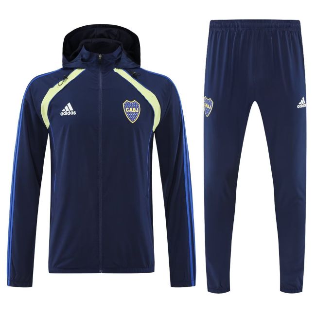 with Caps 2025-2026 Boca Junior Dark Blue Soccer Windbreaker Jacket Football Jacket and Pants