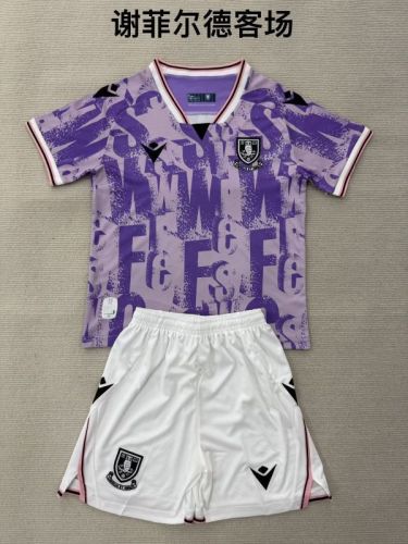 Youth Uniform Kids Kit 2025-2026 Sheffield Wednesday Away Purple Soccer Jersey Shorts Child Football Set