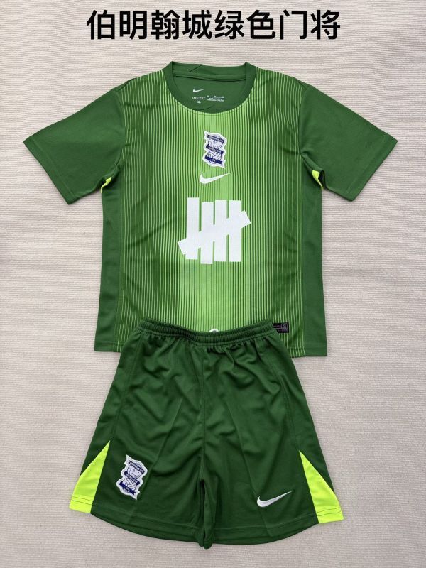 Youth Uniform Kids Kit Birmingham 2025-2026 Green Goalkeeper Soccer Jersey Shorts Child Football Set