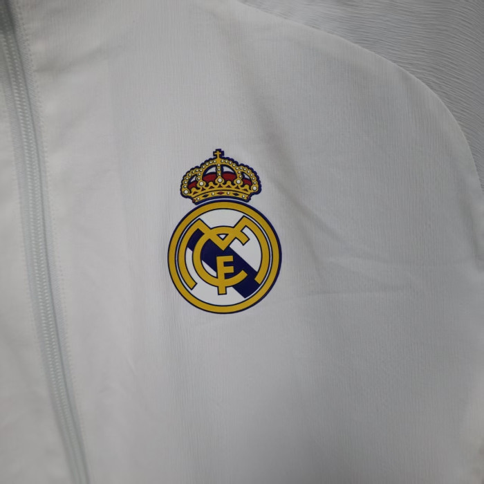 2025-2026 Real Madrid White/Blue Soccer Windbreaker Jacket Football Jacket
