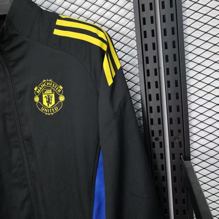 2025-2026 Manchester United Black/Blue/Yellow Soccer Windbreaker Jacket Football Jacket