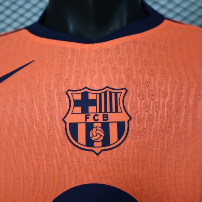 Long Sleeve Barca Camisetas de Futbol Player Version 2025-2026 Barcelona Third Away Orange Soccer Jersey