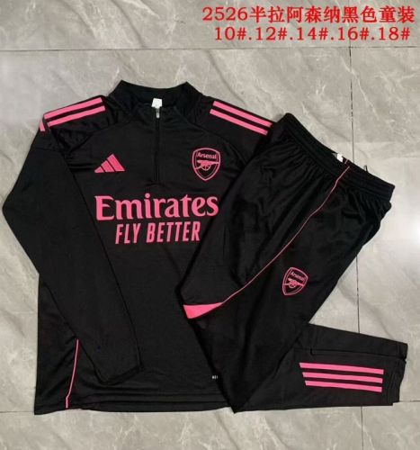 Youth 2025-2026 Arsenal Black/Pink Soccer Training Sweater and Pants Football Kit