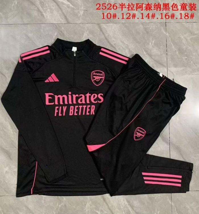 Youth 2025-2026 Arsenal Black/Pink Soccer Training Sweater and Pants Football Kit