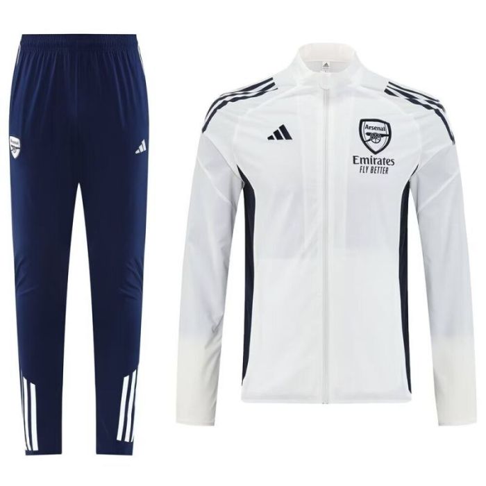 Adult 2025-2026 Arsenal White/Dark Blue Soccer Jacket and Long Pants Football Tracksuit