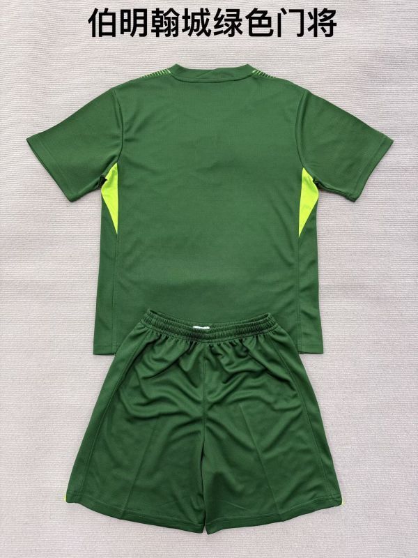 Youth Uniform Kids Kit Birmingham 2025-2026 Green Goalkeeper Soccer Jersey Shorts Child Football Set