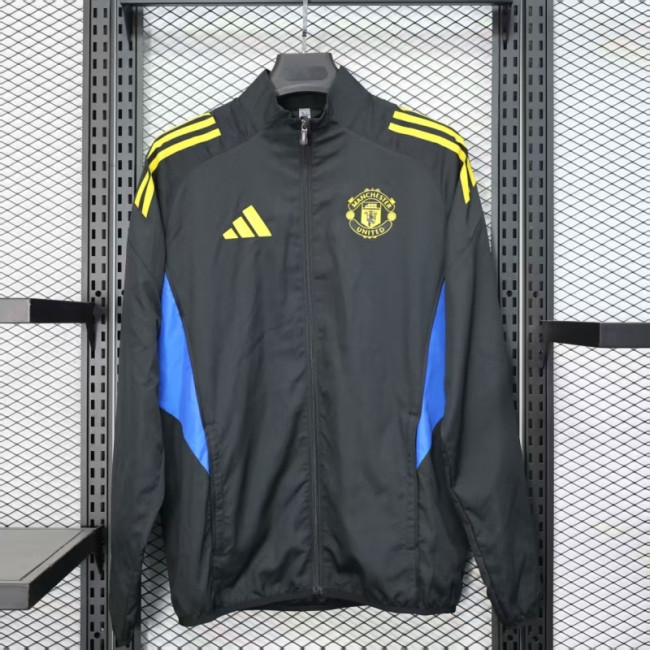 2025-2026 Manchester United Black/Blue/Yellow Soccer Windbreaker Jacket Football Jacket