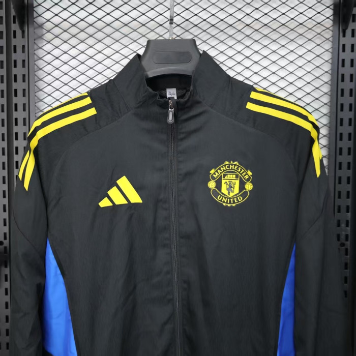 2025-2026 Manchester United Black/Blue/Yellow Soccer Windbreaker Jacket Football Jacket