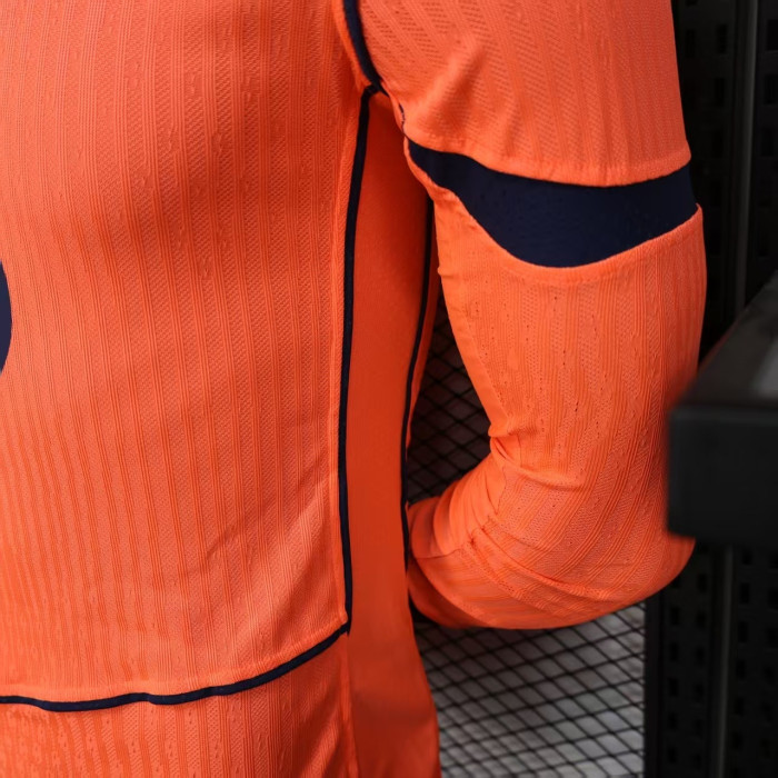 Long Sleeve Barca Camisetas de Futbol Player Version 2025-2026 Barcelona Third Away Orange Soccer Jersey