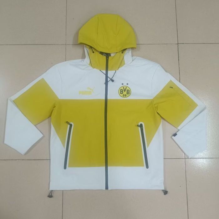 with Caps 2025-2026 Dortmund Yellow/White Soccer Windbreaker Jacket Football Jacket