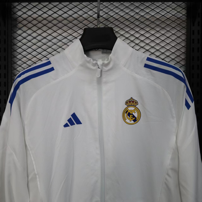 2025-2026 Real Madrid White/Blue Soccer Windbreaker Jacket Football Jacket