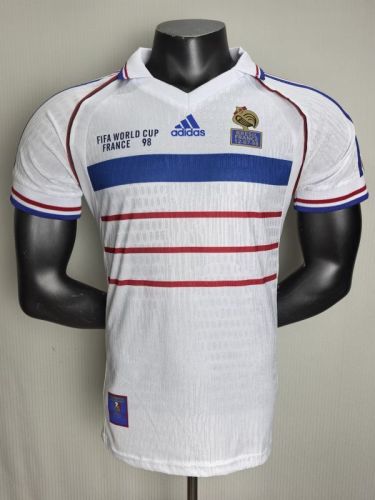 Player Version with Front Lettering Retro Jersey 1998 France Away White Soccer Jersey Vintage Football Shirt