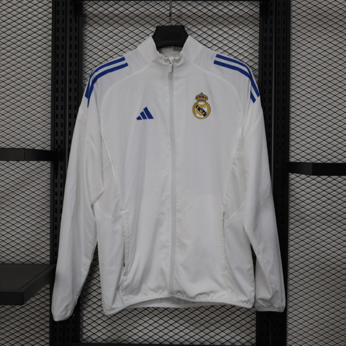 2025-2026 Real Madrid White/Blue Soccer Windbreaker Jacket Football Jacket
