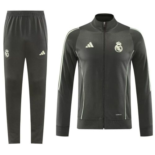 Adult 2025-2026 Real Madrid Dark Grey/Green Soccer Jacket and Long Pants Football Tracksuit