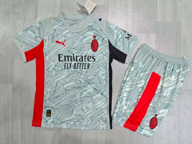 Youth Uniform Kids Kit 2025-2026 AC Milan Goalkeeper Soccer Jersey Shorts Child Football Set