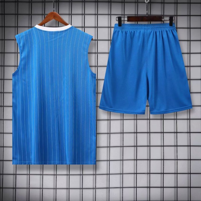 Adult Uniform 2025-2026 Real Madrid Blue Soccer Training Vest and Shorts Football Set