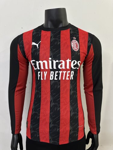 Long Sleeve Player Version 2025-2026 AC Milan Home Soccer Jersey AC Football Shirt