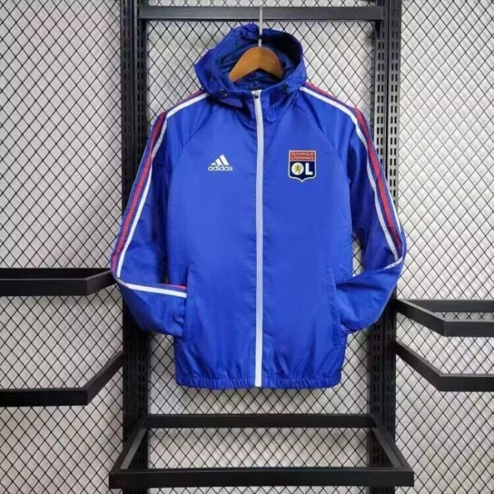 with Caps 2025-2026 Lyon Blue Soccer Windbreaker Jacket Football Jacket