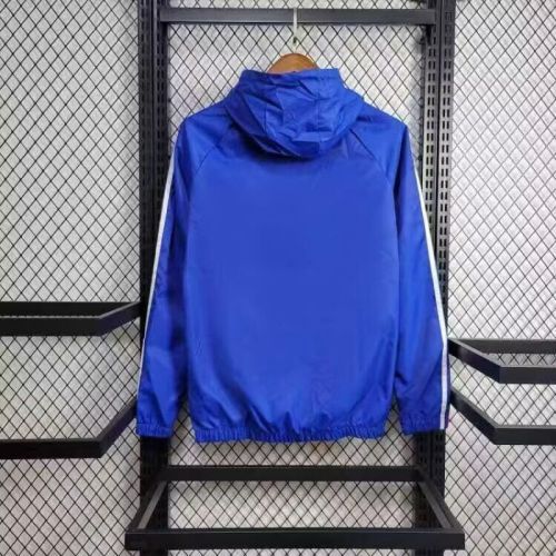 with Caps 2025-2026 Lyon Blue Soccer Windbreaker Jacket Football Jacket