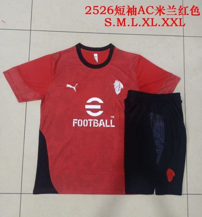 Adult Uniform 2025-2026 AC Milan Red/Black Soccer Training Jersey and Shorts Football Kits