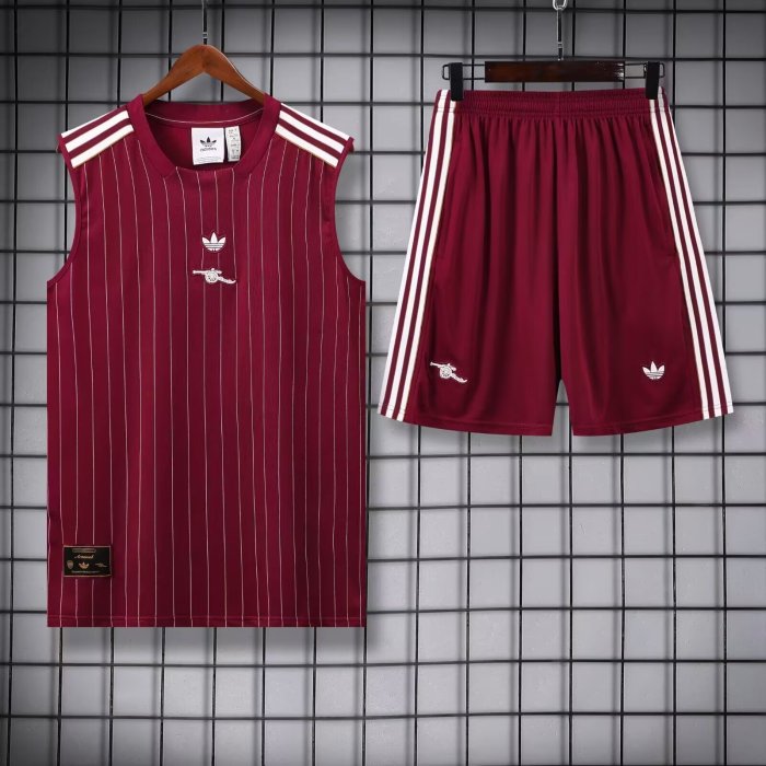 Adult Uniform 2025-2026 Arsenal Maroon Soccer Training Vest and Shorts Football Set