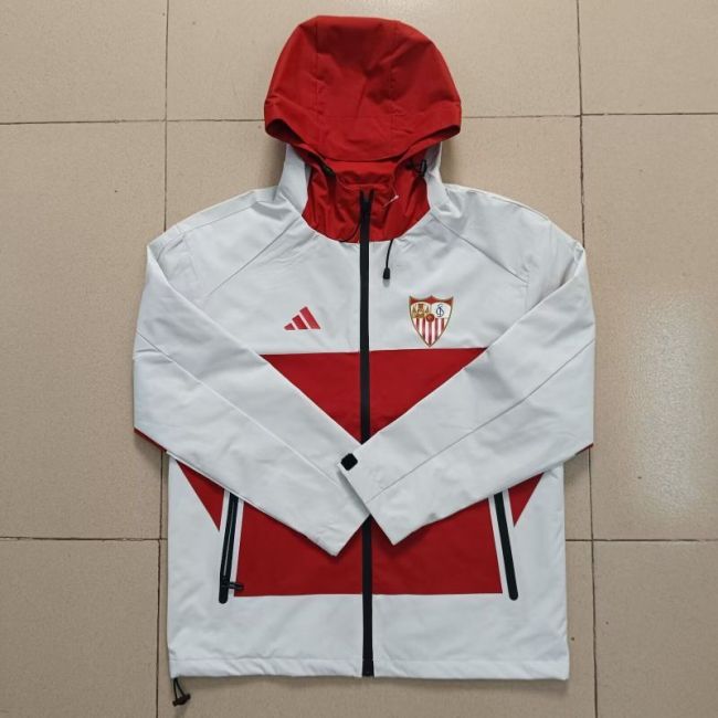 with Caps 2025-2026 Sevilla White/Red Soccer Windbreaker Jacket Football Jacket