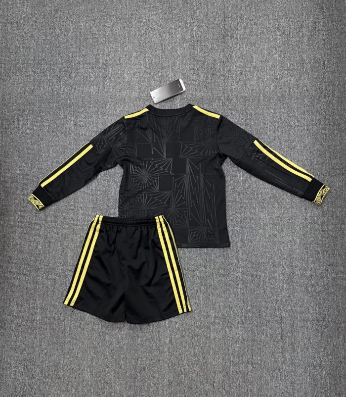 Long Sleeve Youth Uniform Kids Kit 2026 Mexico Black Soccer Jersey Shorts Child Football Set