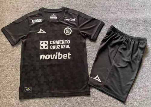 Youth Uniform Kids Kit 2025-2026 Cruz Azul Third Away Black Soccer Jersey Shorts Child Football Set