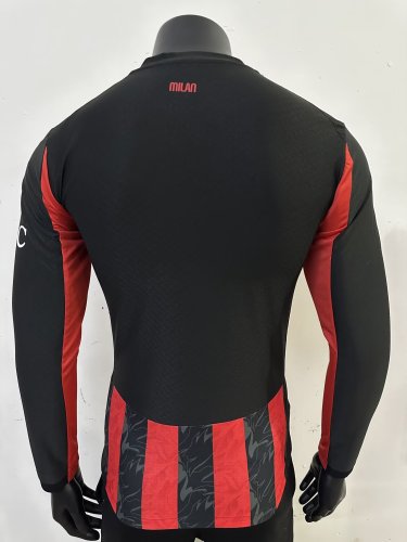 Long Sleeve Player Version 2025-2026 AC Milan Home Soccer Jersey AC Football Shirt