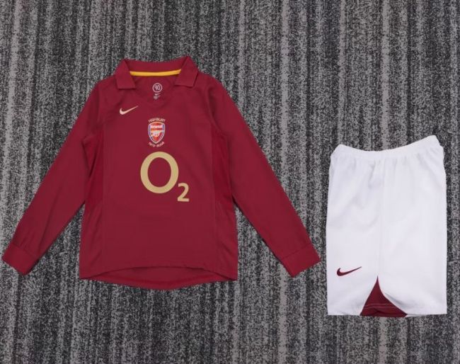 Long Sleeve Retro Youth Uniform Kids Kit 2005-2006 Arsenal Home Soccer Jersey Shorts Vintage Child Football Set