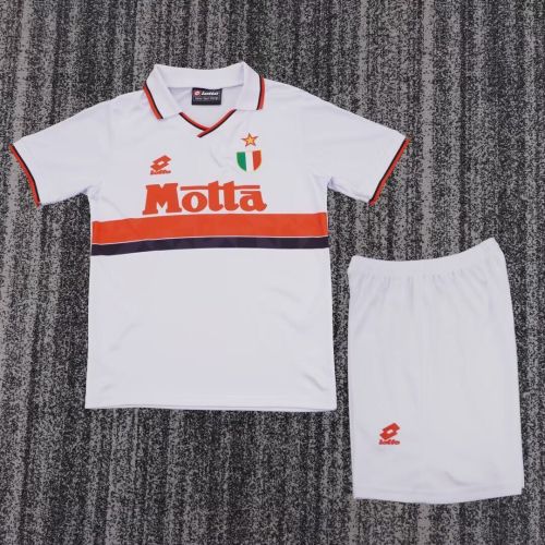 Retro Youth Uniform Kids Kit 1993-1994 AC Milan Away White Soccer Jersey Shorts Vintage Child Football Set