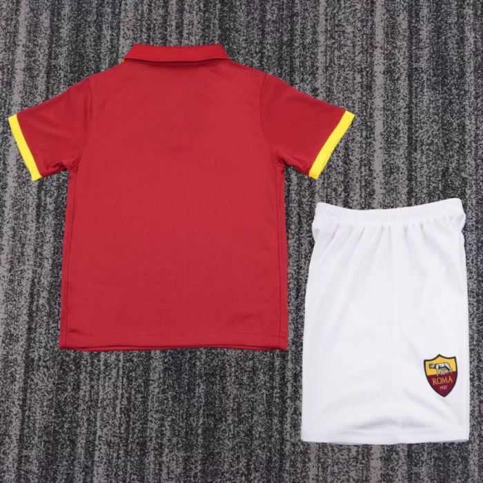 Retro Youth Uniform Kids Kit 2014-2015 As Roma Home Soccer Jersey Shorts Vintage Child Football Set