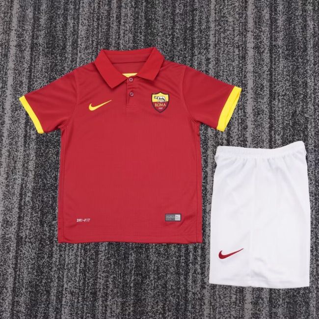 Retro Youth Uniform Kids Kit 2014-2015 As Roma Home Soccer Jersey Shorts Vintage Child Football Set