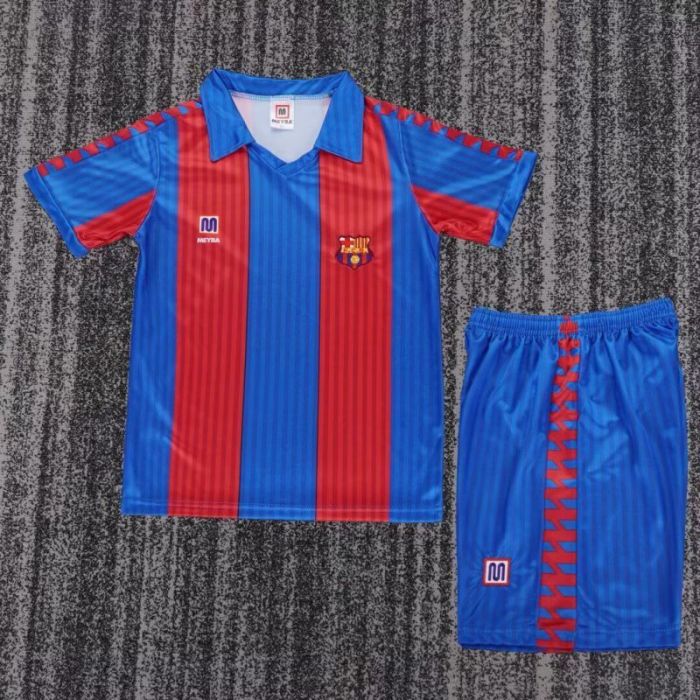 Retro Youth Uniform Kids Kit 1991-1992 Barcelona Home Soccer Jersey Shorts Vintage Child Football Set