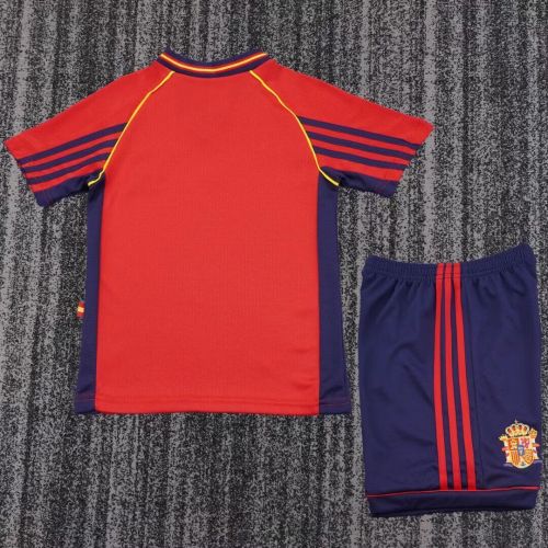 Retro Uniform Youth Uniform Kids Kit 1998 Spain Home Soccer Jersey Shorts Child Football Set