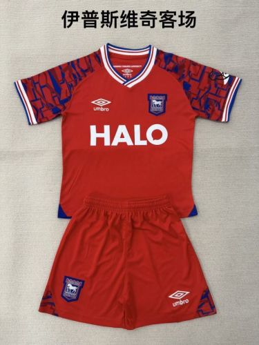 Youth Uniform Kids Kit 2025-2026 Ipswich Town Away Red Soccer Jersey Shorts Child Football Set