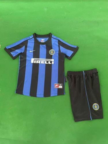Retro Youth Uniform Kids Kit 1999-2000 Inter Milan Home Soccer Jersey Shorts Vintage Child Football Set