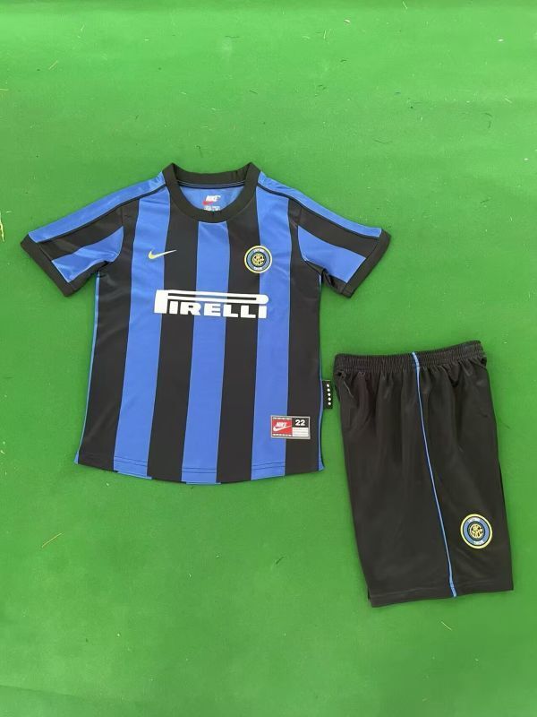 Retro Youth Uniform Kids Kit 1999-2000 Inter Milan Home Soccer Jersey Shorts Vintage Child Football Set
