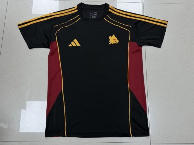 without Sponor Logo Fan Version 2025-2026 As Roma Black/Red Soccer Training Jersey Football Shirt