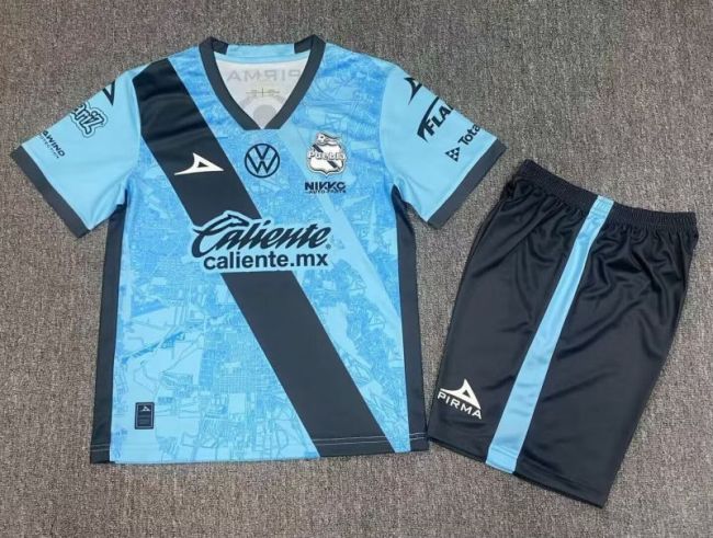 Youth Uniform Kids Kit 2025-2026 Puebla Blue Soccer Jersey Shorts Child Football Set
