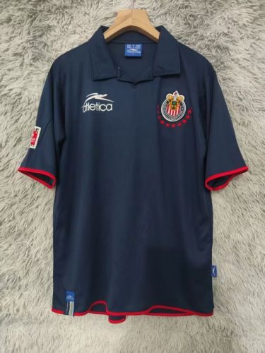 with FMF Patch Retro Jersey 2003-2004 Chivas Away Dark Blue Soccer Jersey Vintage Football Shirt