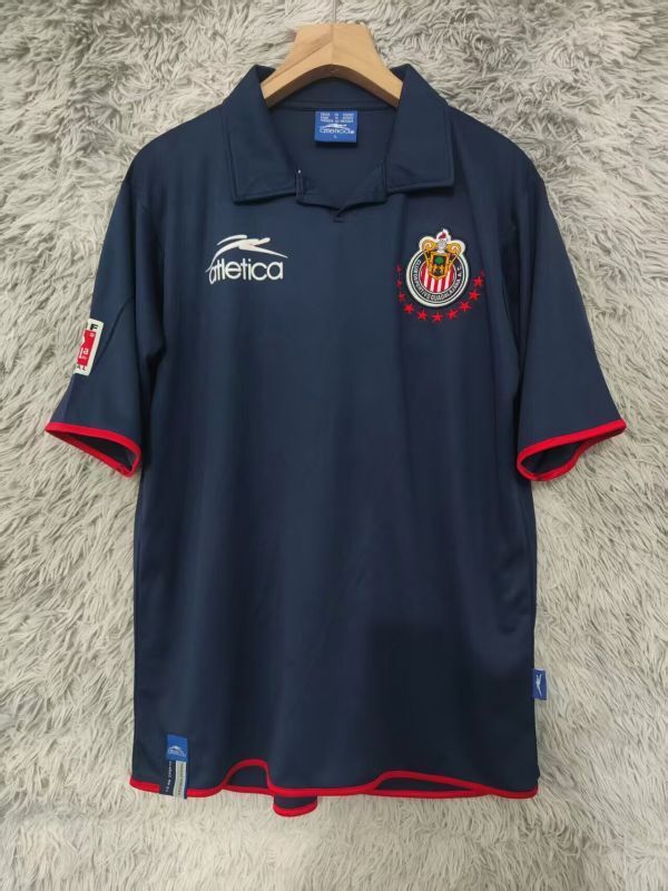 with FMF Patch Retro Jersey 2003-2004 Chivas Away Dark Blue Soccer Jersey Vintage Football Shirt
