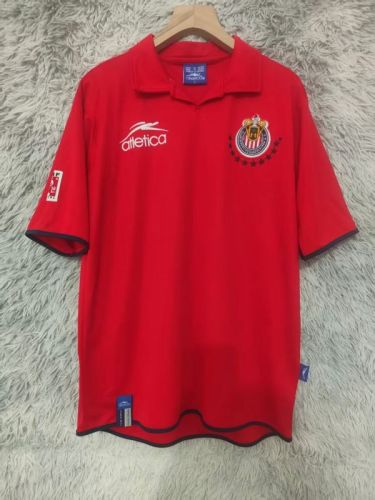 with FMF Patch Retro Jersey 2003-2004 Chivas Third Away Red Soccer Jersey Vintage Football Shirt